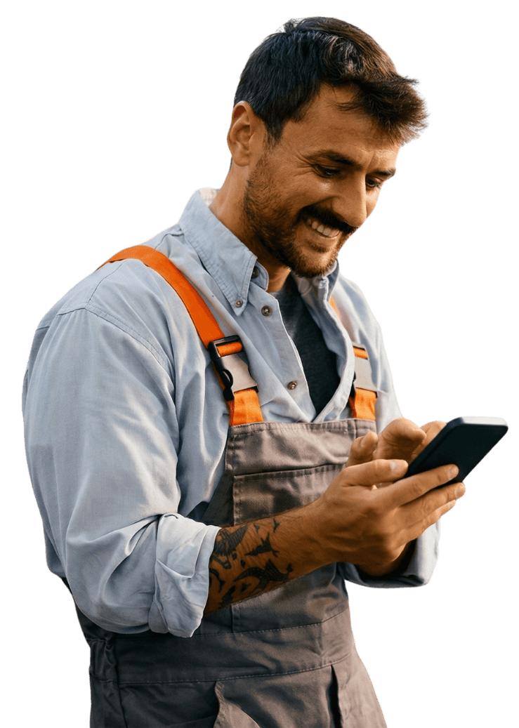 Happy technician on the phone