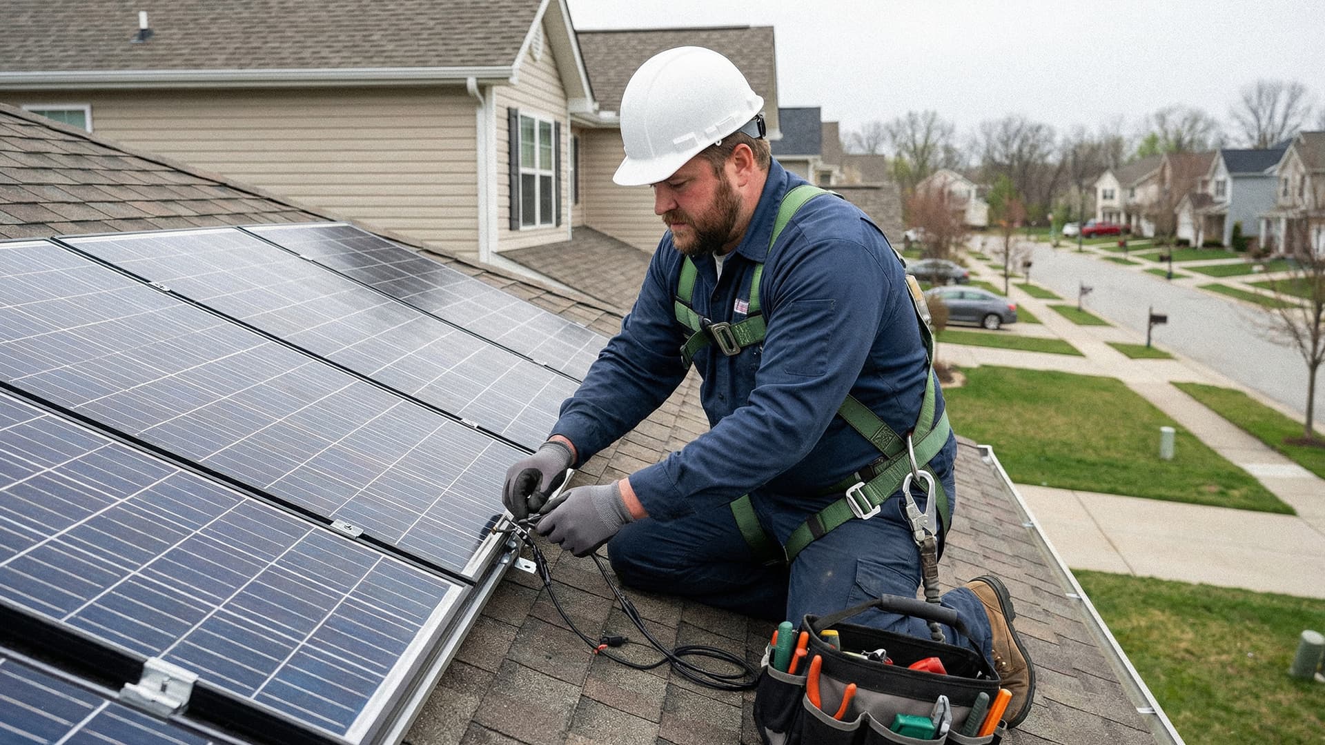 Installation technician setting up equipment in a home