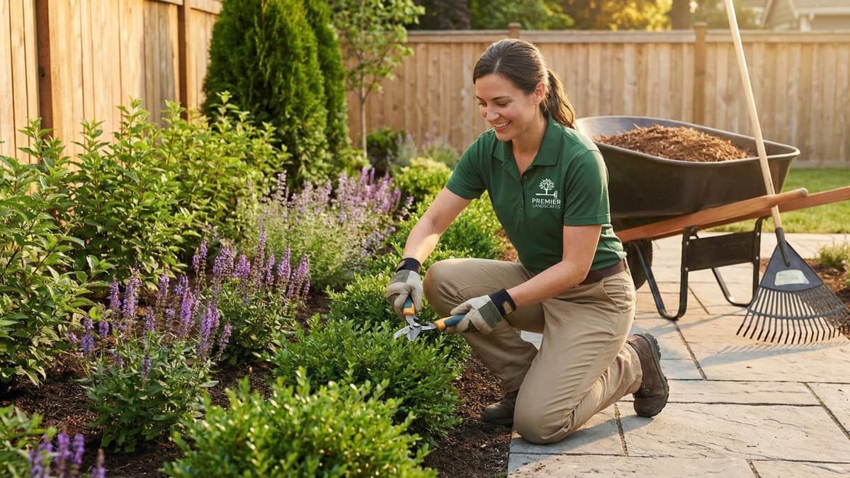 Landscaping professional with equipment