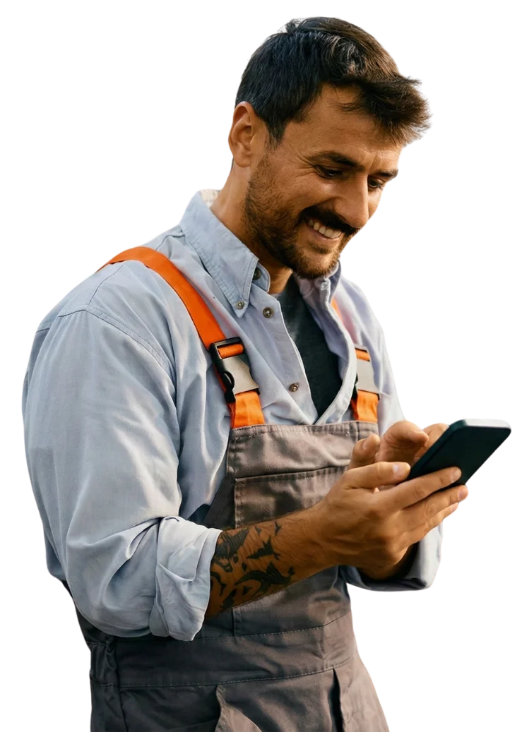 Happy technician on the phone